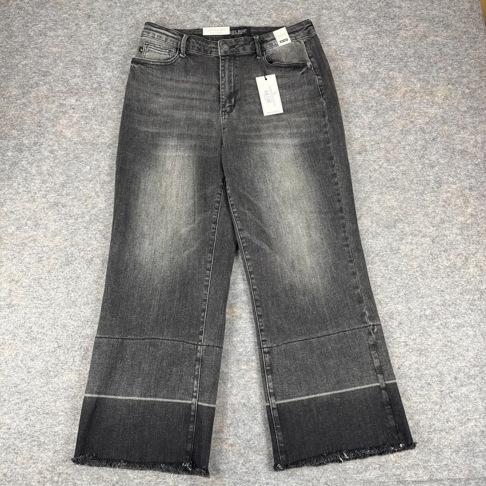 Judy Blue Wide Leg Crop Jeans 25" High Waist Raw Hem Charcoal Womens 13/31